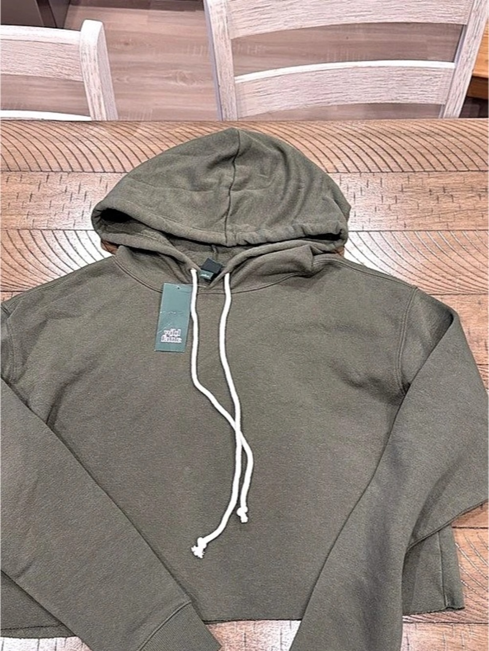 wild fable Fleece Cropped Hoodie Olive Green Medium